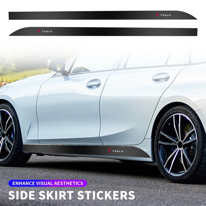 2pcs Car Carbon Fiber Side Skirt Decoration Stickers For Tesla Model 3 2021 S X Y Style Roadster Invader Coil Mod WYE K80