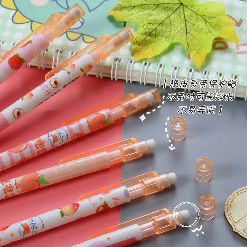 50PCS  Cartoon Peach Mechanical pencil High Appearance Students Press Pencil Creative Stationery Sharp free Sketch Active Pencil