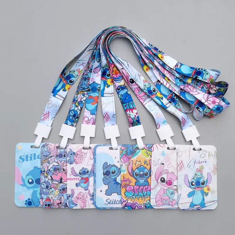 

1pcs cute wind cartoon bus card cover belt neck hanging rope rice card key chain