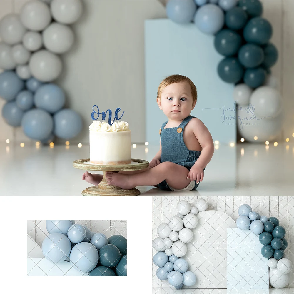 Baby Blue Birthday Backdrops Kids Newborn Birthday Cake Smash Photography Child Baby Photocall Decors Arch Door Backgrounds