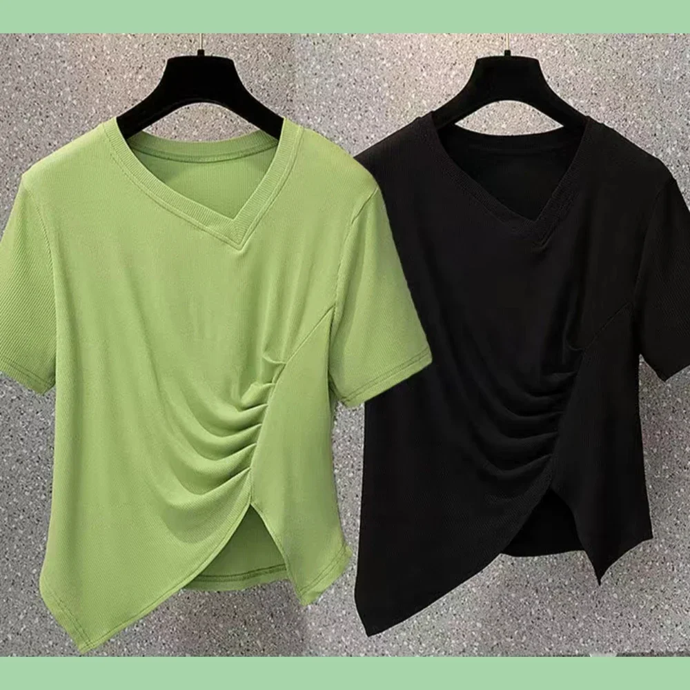 

Nice Women's 2022 Summer T-sleeve Large Size Suitable For Fat Girls Loose All-match T-sleeve Short-sleeved 95kg Wearable T-sleev