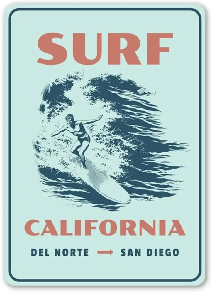 Surf Cali Sign, Retro Surf Location, Surfing Location, Family Surf Decor, Surf Shack Gift Retro Advert Antique Metal Signs For G