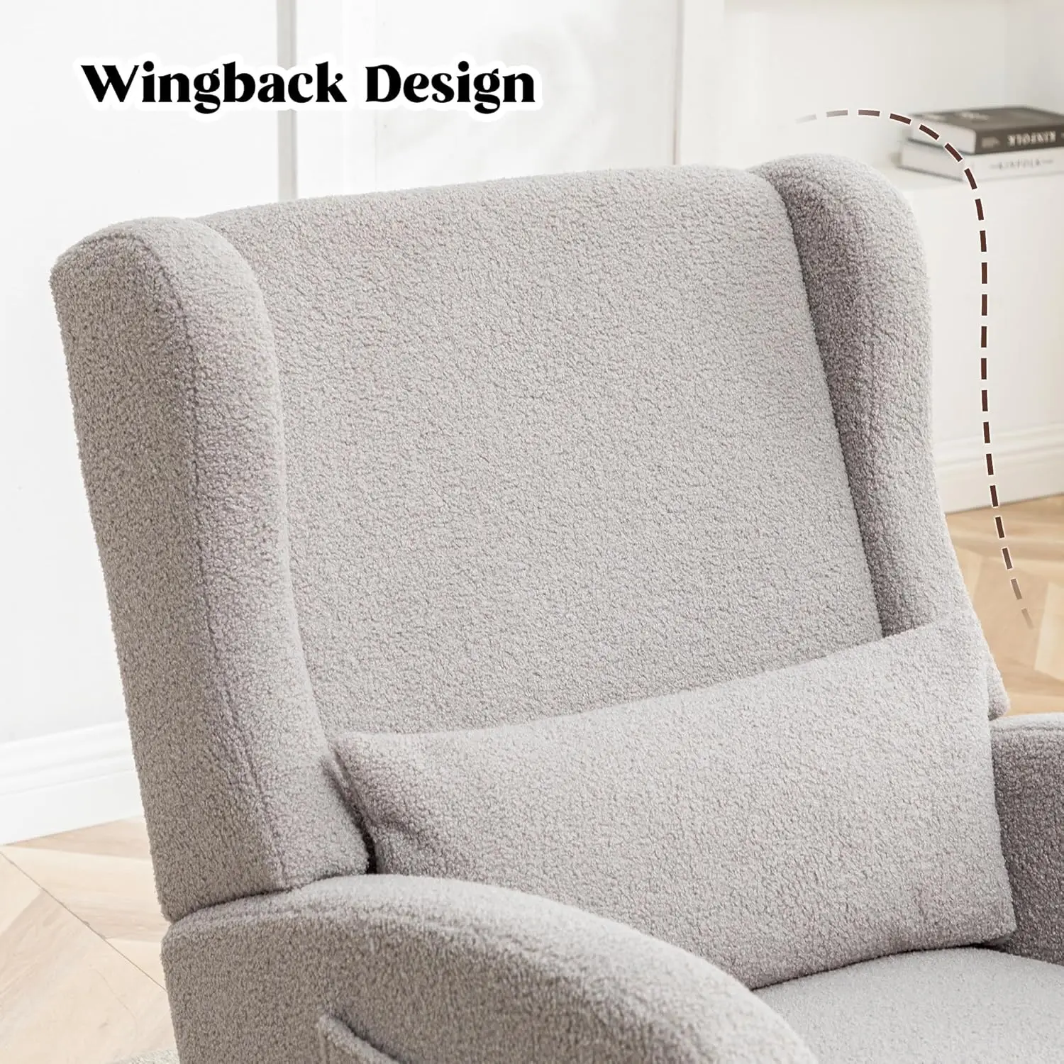 Rocking Chair Nursery with Foot Rest, Wingback Nursery Rocking Chairs, Teddy Nursing Glider Rocker Chair with Pillow and High image 6