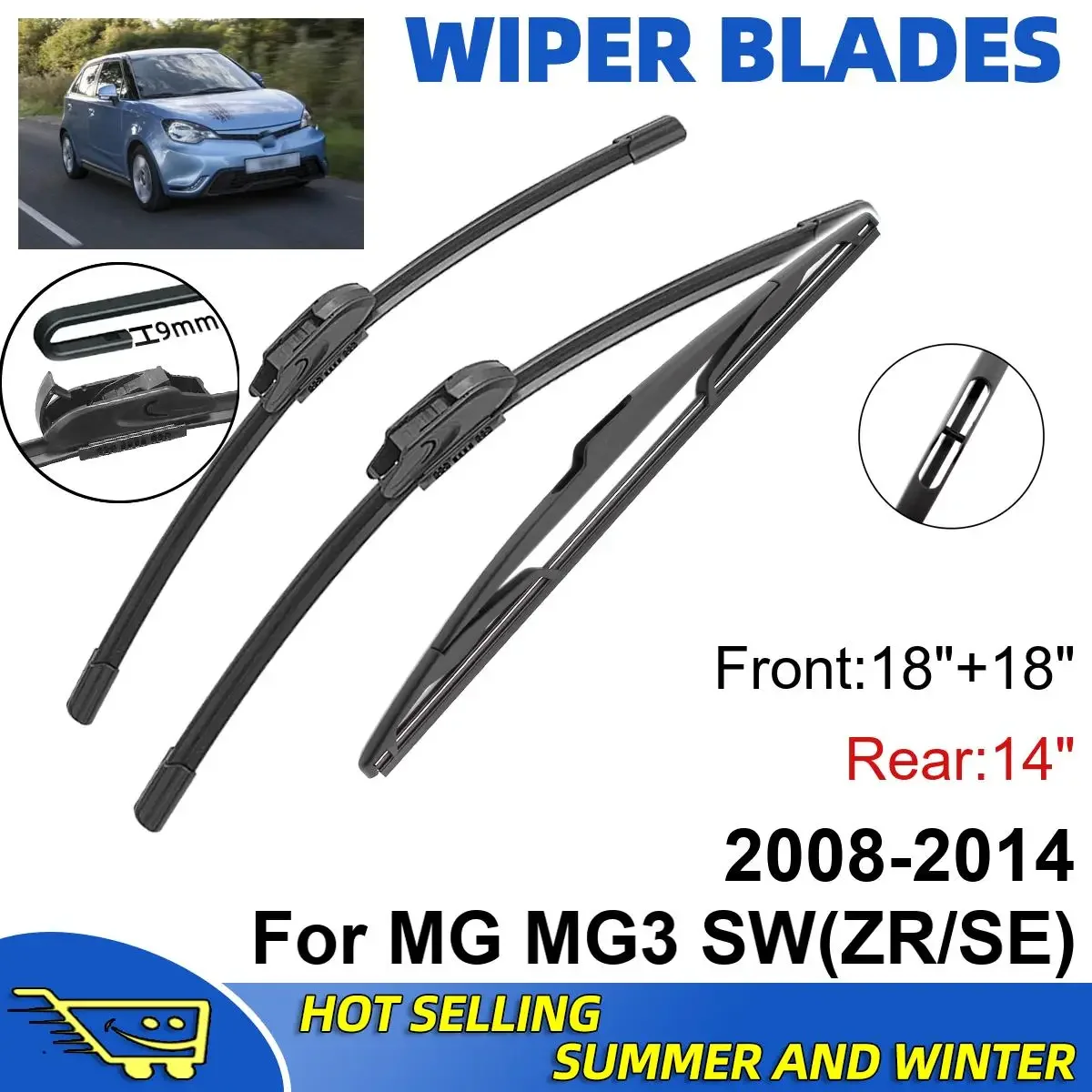 

3PCS For MG MG3 SW(ZR/SE) 2008-2014 18" + 18"+ 14" Double Rubber Car Wipers Blades Brushes Cutter Parts Accessories Windscreen
