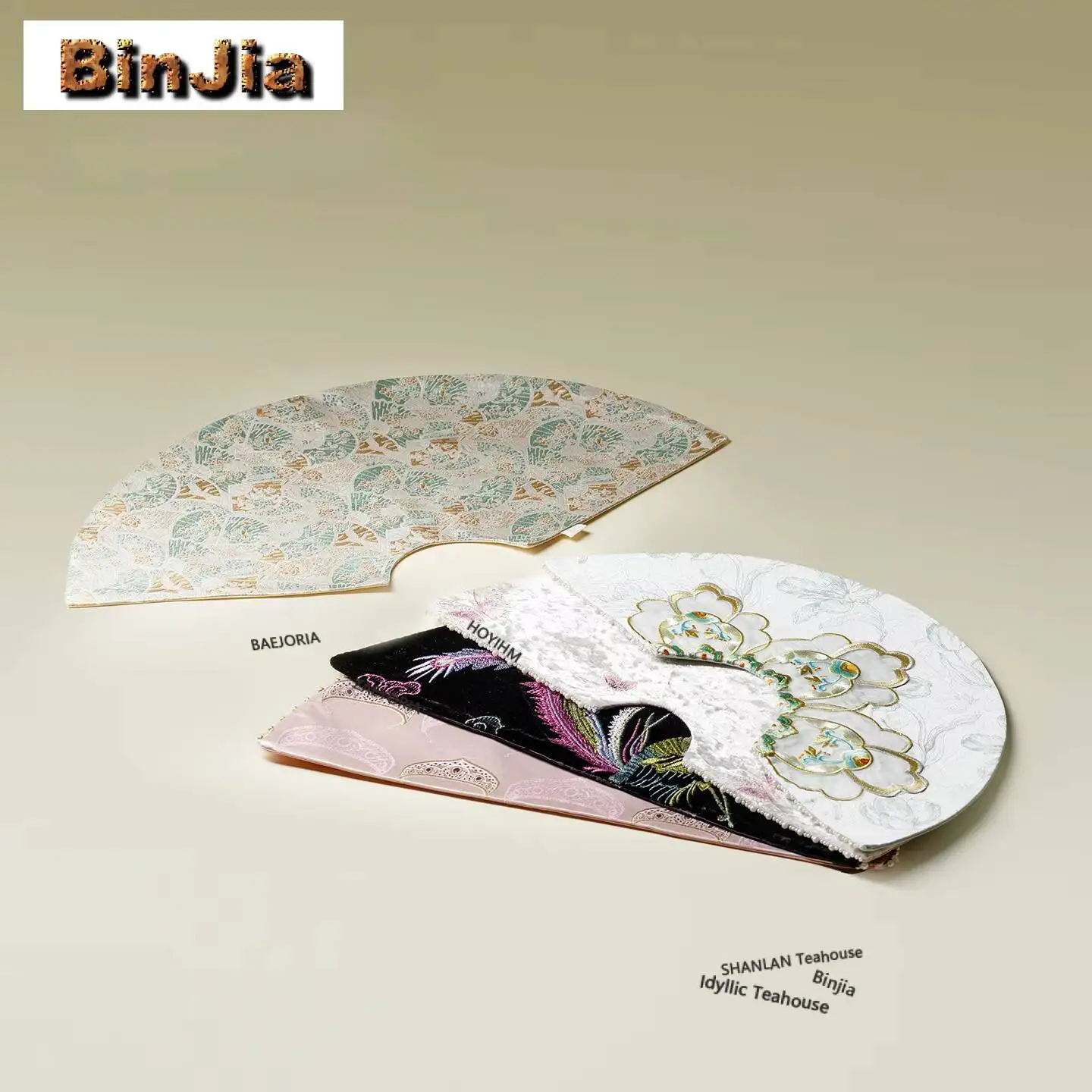 Fan-shaped Hand-woven Brocade Tea Table Mats Ancient Bowl Pot Mat Drink Coaster Household Dinner Table Cloth Mat Tableware Craft