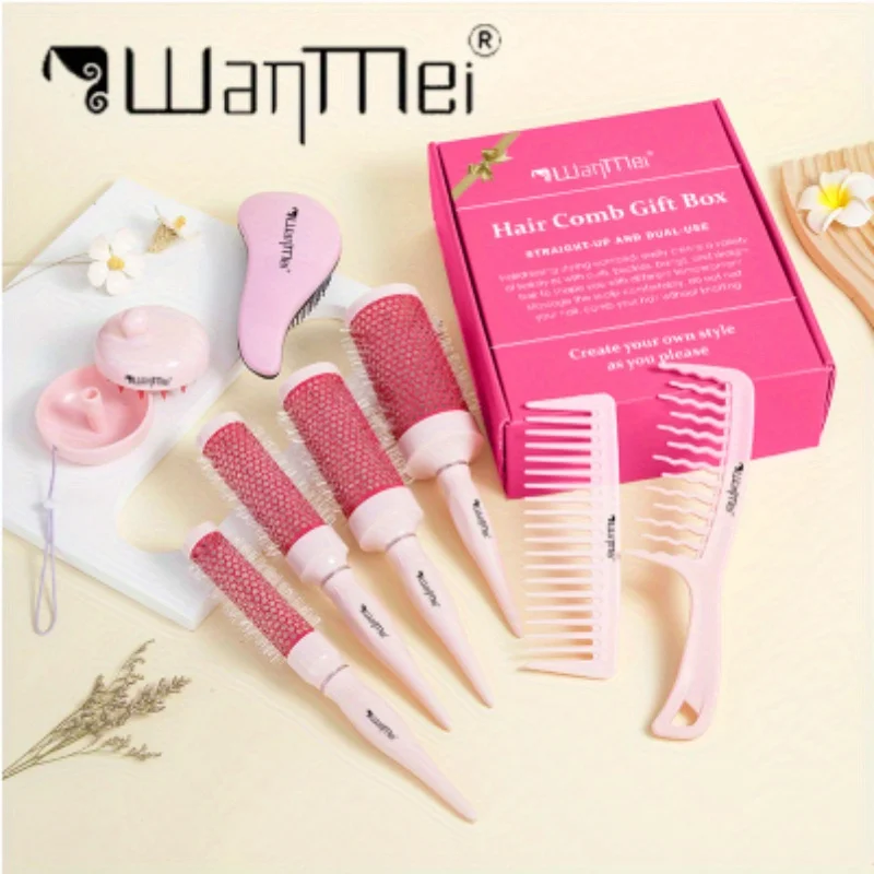 

8-Piece Hair Care Gift Set Includes Combing Comb Roller Brush and Cleaning Tools Perfect for Barbershop or as a thoughtful gift