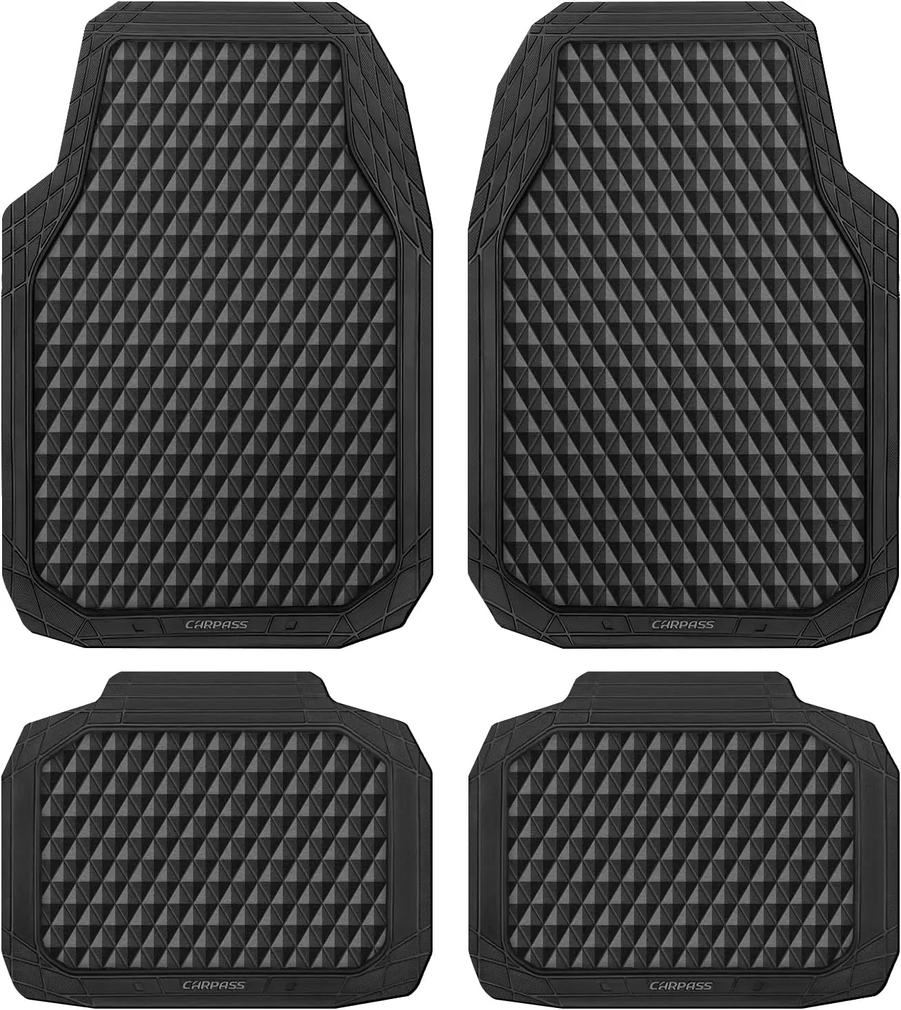 

All-Weather Black Rubber Car Mats, Anti-Slip 3D Rhombus Design, Universal Fit for Sedan SUV Truck Van, 4-Piece Set