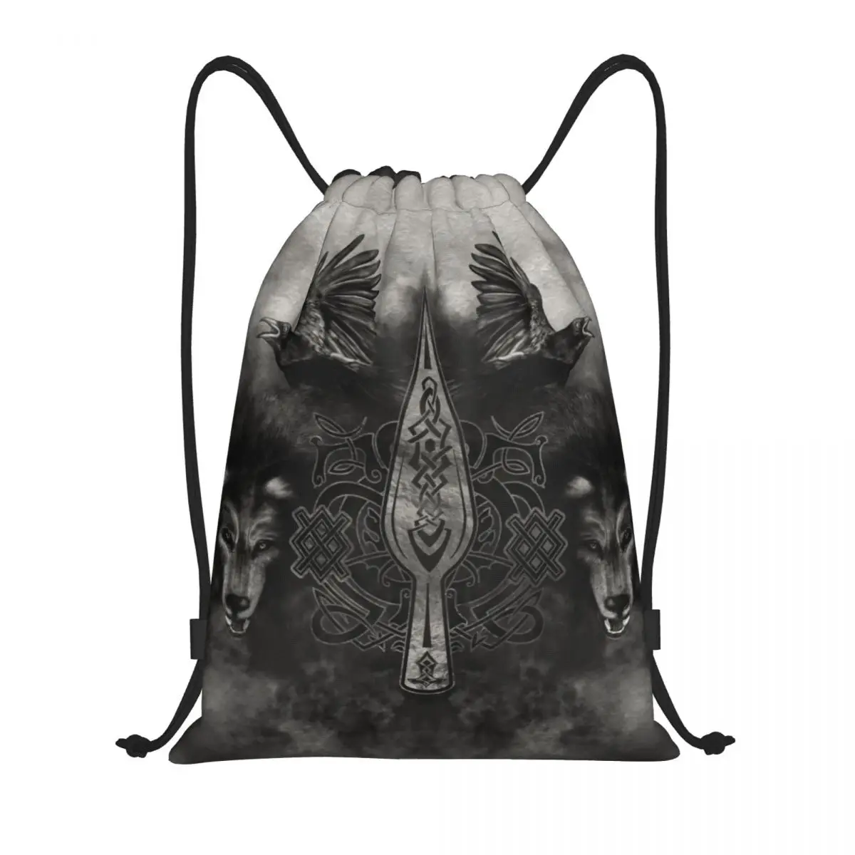 Mochila Gungnir Spear Of Odin con cordón, bolsa de gimnasio deportiva para hombres y mujeres, mochila de compras Valhalla Viking Norse Wolf