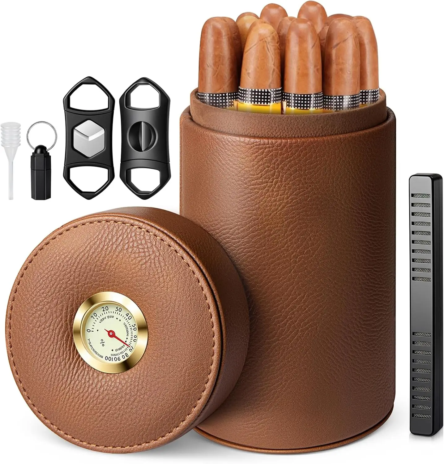 

Cigar humidor case/jar, Leather Cedar Wood Cigar Canister Portable for 12-16 Cigar