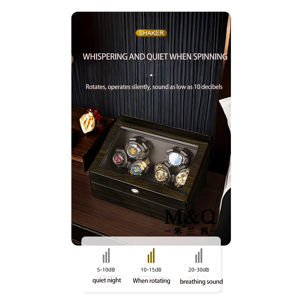 Virtorix Automatic watch winder wooden texture style 3+3 slot cover opening emergency stop function automatic watch box
