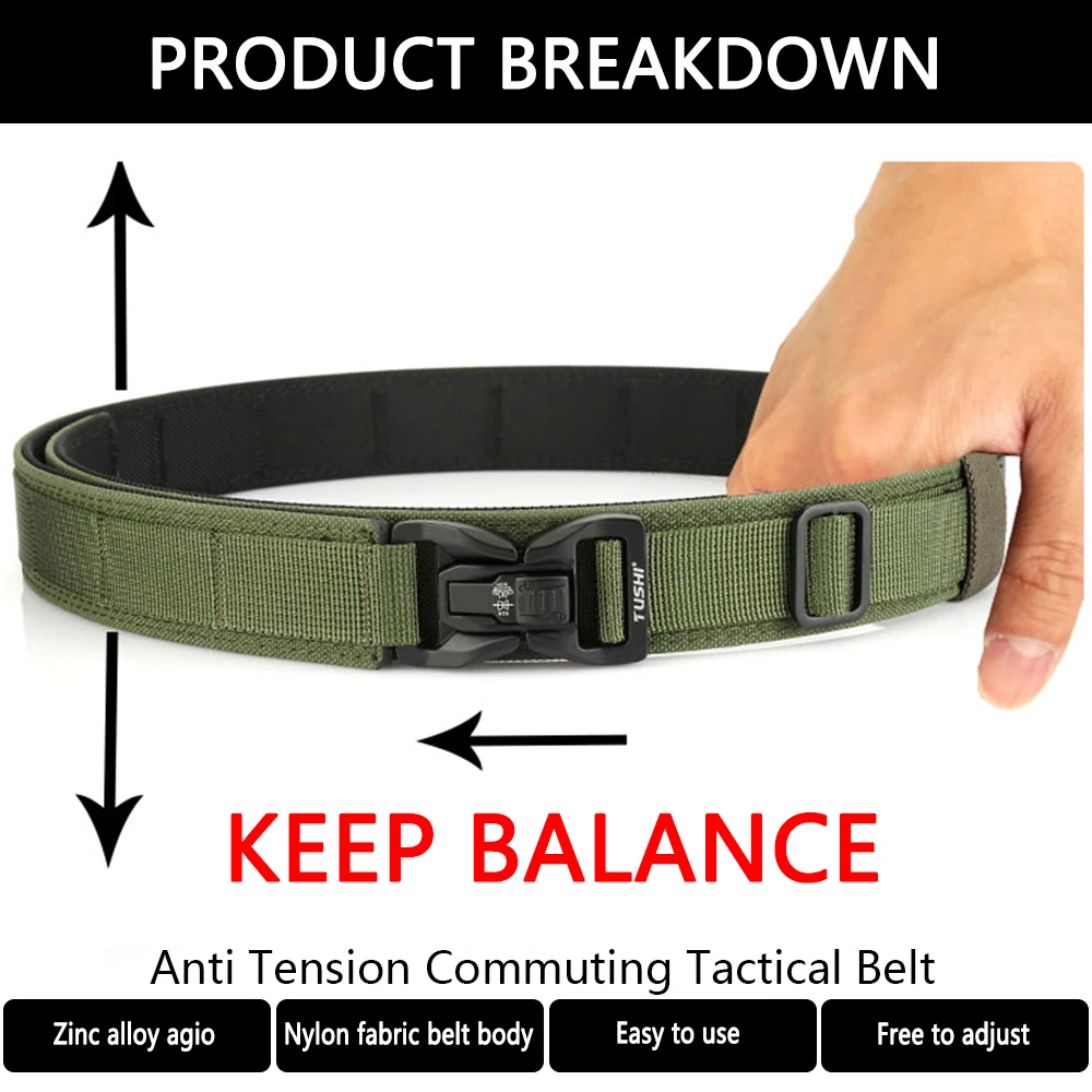 TUSHI Belt Hard Tactical Belt for Men Metal Pluggable Buckle IPSC Gun Belt 1100D Nylon Military Belt Outdoor Sports Girdle Male