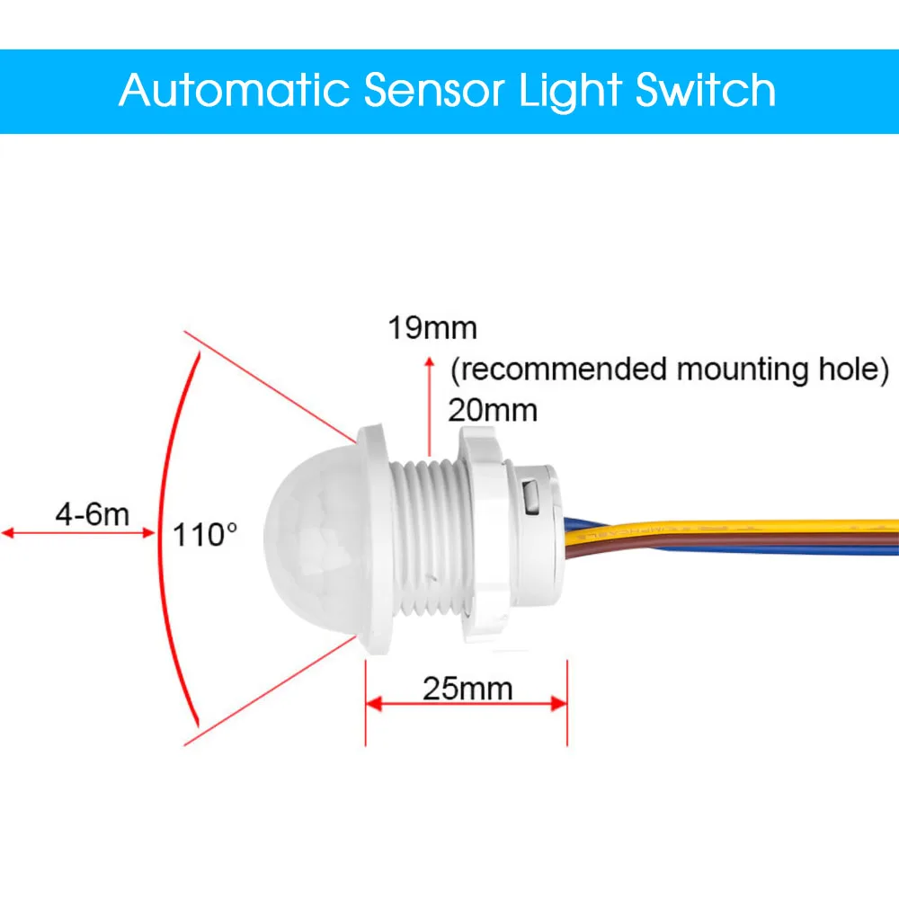 110v 220v 가정 실내 옥외 적외선 빛 운동 측정기 시간 지연 가정 점화 PIR 스위치 LED 과민한 밤 램프