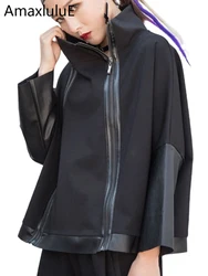 Max LuLu jesienna moda w stylu koreańskim damska odzież w stylu punkowym i ulicznym damska czarna skórzana patchworkowa kurtka Zipper Vintage golf Coat