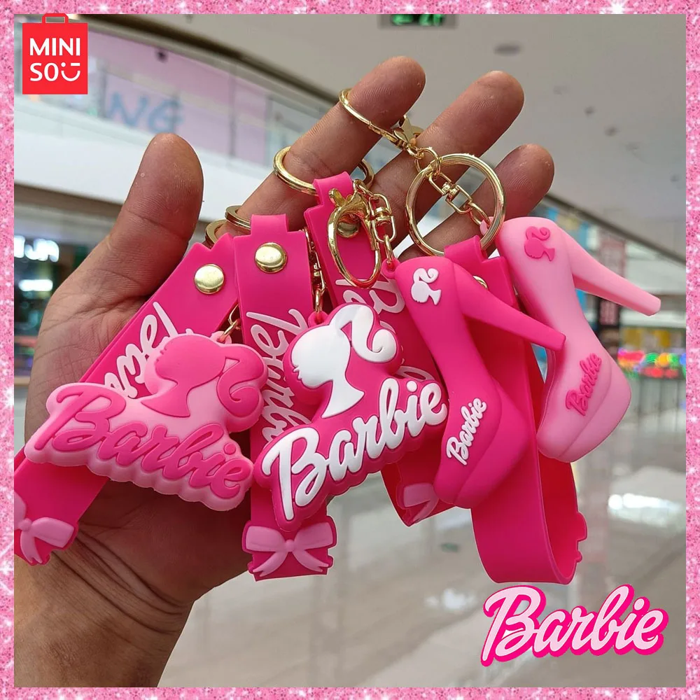 

New Miniso Barbie Pink Cartoon Letters Keychain Cartoon Love Coin Purse Keychain Bag Bag Charm Sweet Cool Girl Birthday Gift