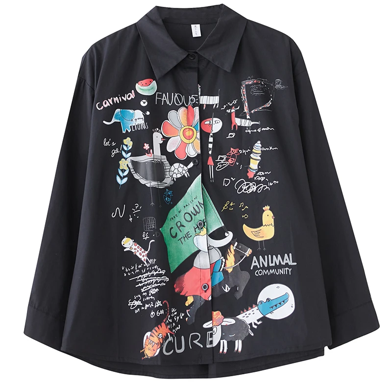 Nueva csa hoada de manga larga con cuello  para mujer, ropa femenina de talla ande con estampado Vintage, primaver...