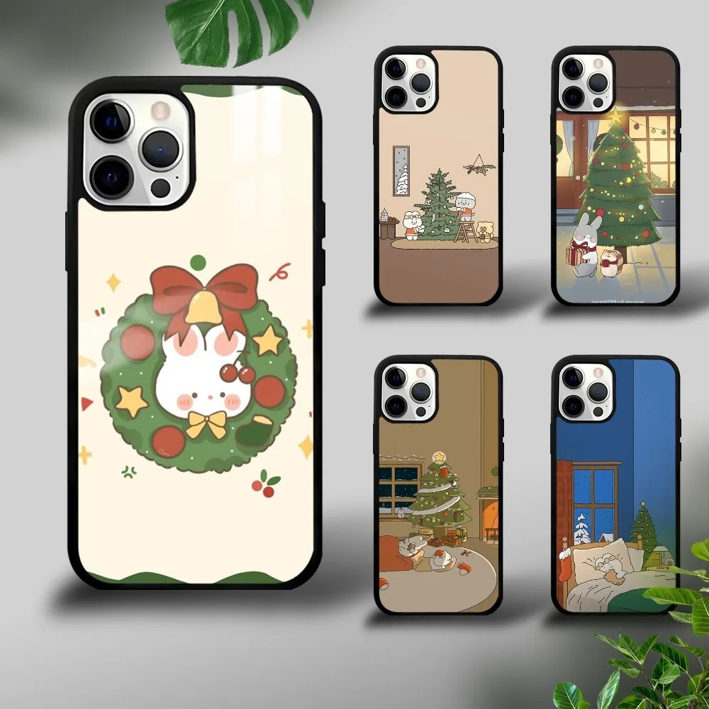 

Christmas Cute Anime Rabbit Phone Case For iPhone 16 15 14 13 12 11 Pro Xs Max Mini Plus Celulares Hard Funda