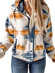 Nueva ropa de abrigo de invierno para mujer, cárdigan estampado de estilo étnico, chaqueta gruesa de color contrastante a la moda y versátil