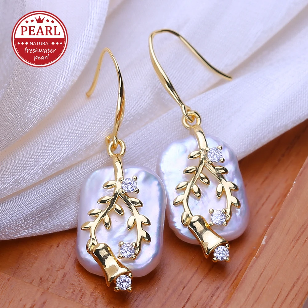 

FENASY Natural Freshwater Big Baroque Pearl Gold Color Earrings For Women Fashion Party Wedding Jewelry Birthday Gift