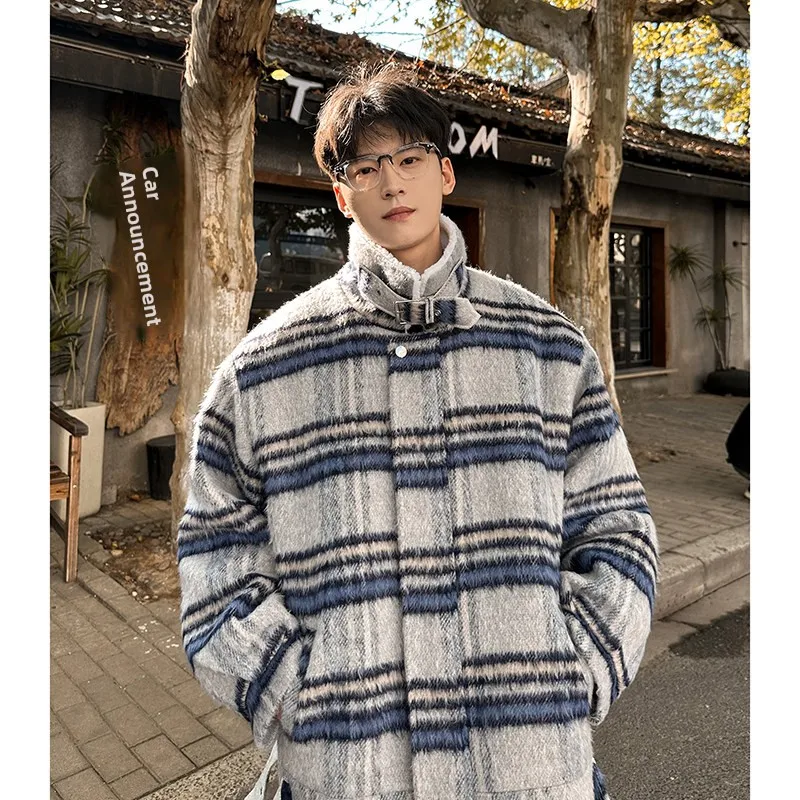 

Американское ретро-пальто из хлопка с воротником из овечьей шерсти, свободное, женское, в клетку, теплое, рабочая одежда, модное, городское, стильное