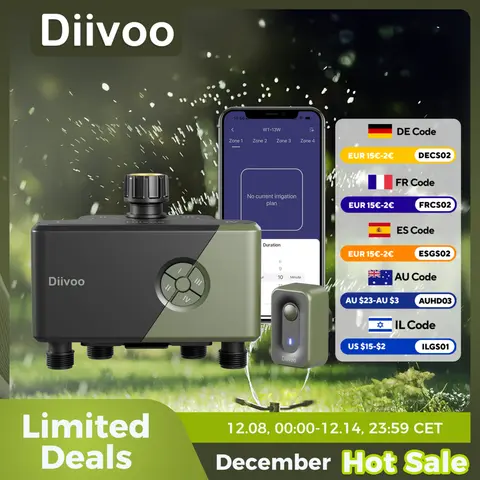 Diivoo Garden WiFi 워터 타이머 3/4 구역 자동 관개 타이머 급수 시스템 컨트롤러(비 지연 수동 급수 포함)