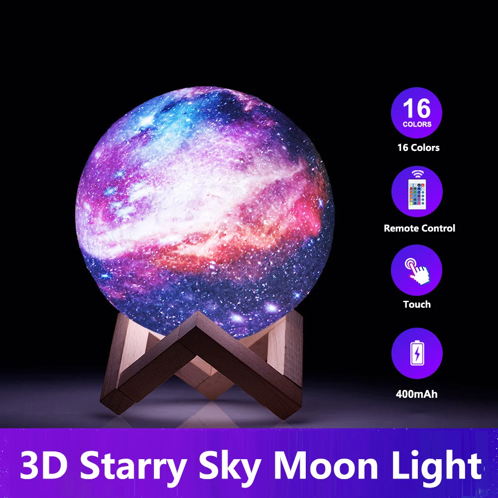 USB Charging Night Light 3D Starry Sky Painted Moon Lamp 16 Color Remote Control Galaxy Lights For Bedroom Decoration Table Lamp