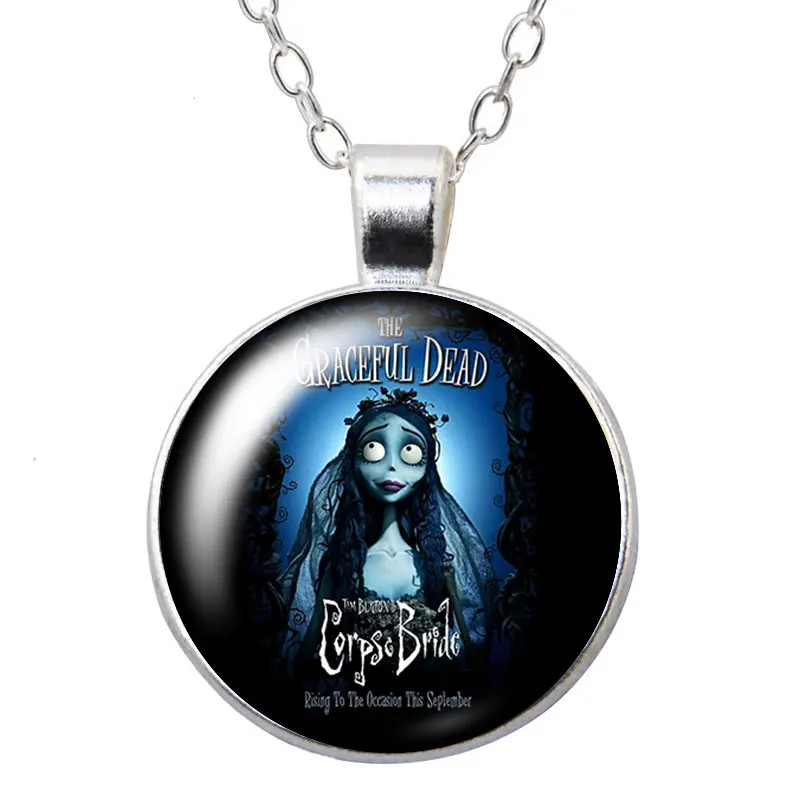 Disney Tim Burton\'s Corpse Bride Halloween Round Photo Glass cabochon silver plated pendant necklace jewelry Gift