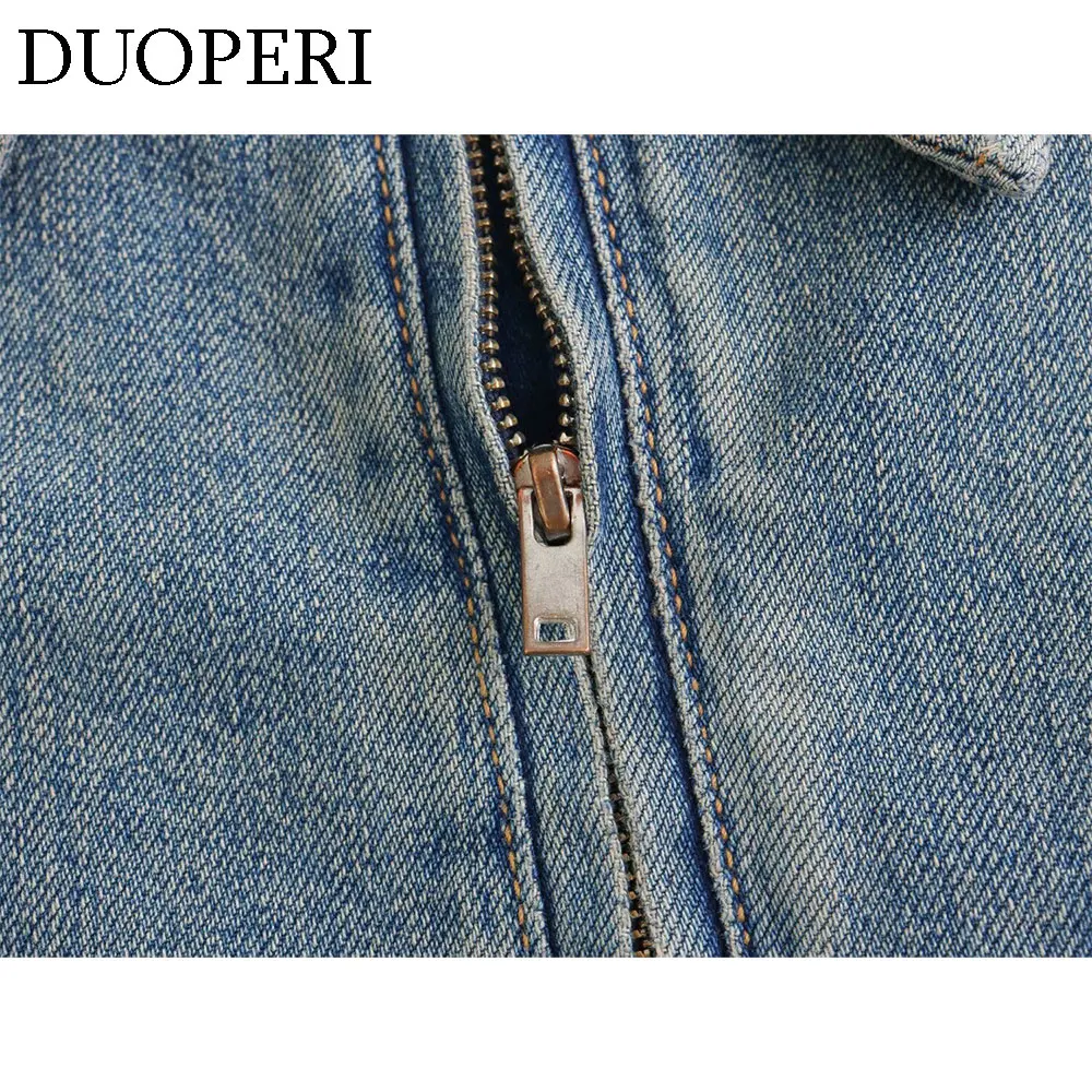 DUOPERI Women Fashion Solid Denim Dress Long Sleeves Female Chic Lady Casual Loose Short Dress