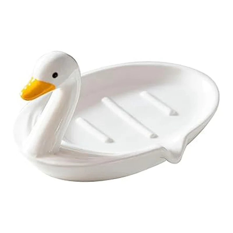 

Cute Animal Duck Ceramic Soap Dish Self Draining Soap Holder With Drain For Shower Bathroom Kitchen