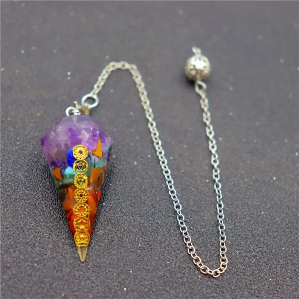New Design 7 Chakra Orgonite Reiki Pendulum Pendant Fashion Jewelry Chain Amulet Gift Gemstone Rock