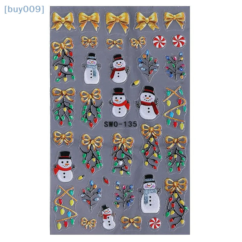 【buy009】1 pçs 5d homem de gengibre floco de neve adesivos de unhas natal pinheiro bolo auto-adesivo decalque de unhas inverno diy suprimentos