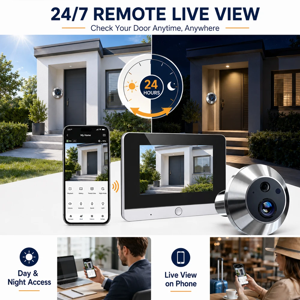 Image of 5MP Smart Video-Türklingel mit Türspionkamera, 4,3-Zoll-LCD-Bildschirm, Tuya WiFi-Türspion, PIR-Bewegungserkennung, IR-Nachtsicht, Zwei-Wege-Audio, integrierter 5000-mAh-Akku, elektronisches