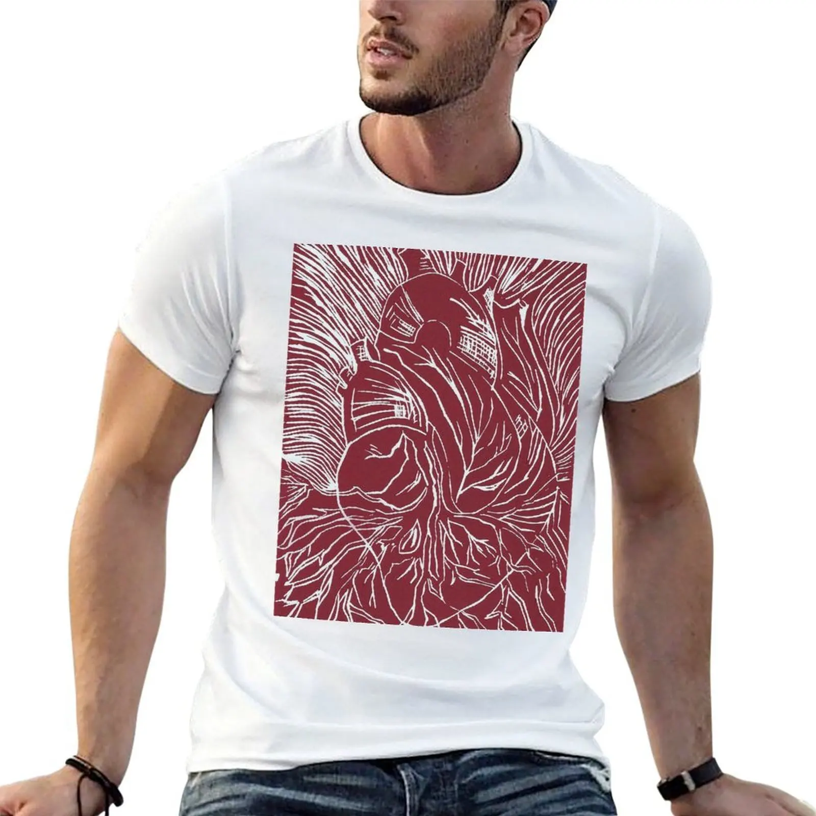 Heart Linocut Relief Print T-Shirt korean fashion Louboutins big and tall t shirts for men