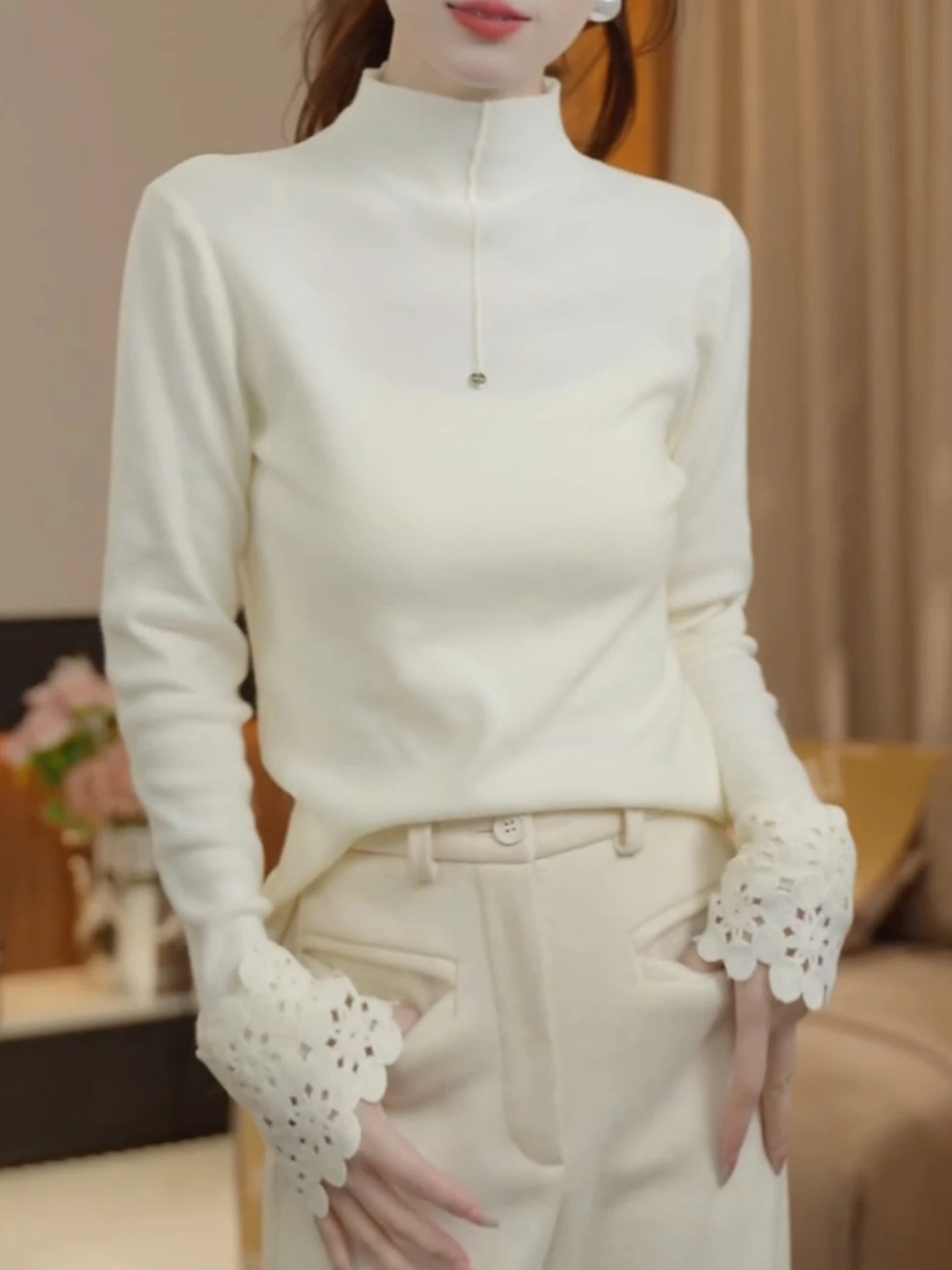 

Женский длинный вязаный свитер Sve с высоким воротником, цветной утягивающий базовый слой, топ, приятный для кожи, для поездок на работу, стандартный крой