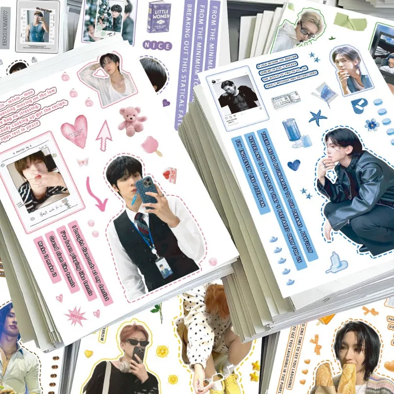 8 Stück Ateez Wasserfeste Dekorative Aufkleber für Tagebuch Scrapbooking Zubehör Niedliche Muster Planer-Material DIY Bastel-Sticker – Detail 3