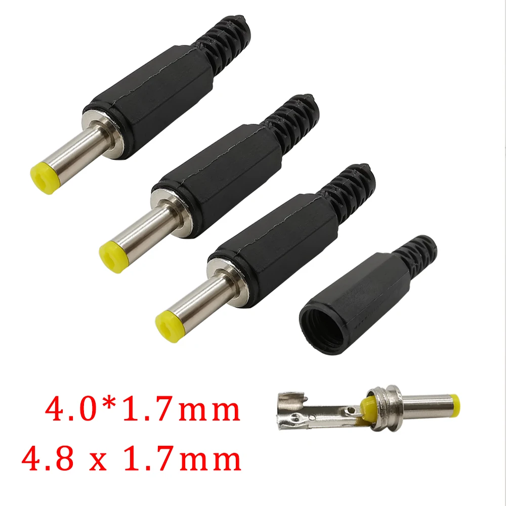 

DC Power Male Plug Adapter 4.0x1.7mm / 4.8x1.7mm DC Power Plug Jack Soldering Wire Cable Connector For DIY Repair Replacement