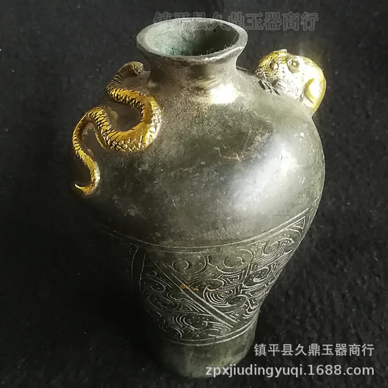 Antique Miscellaneous Items: Gilt Snake Rat Small Jar, Home and Office Bronze Decorative Item