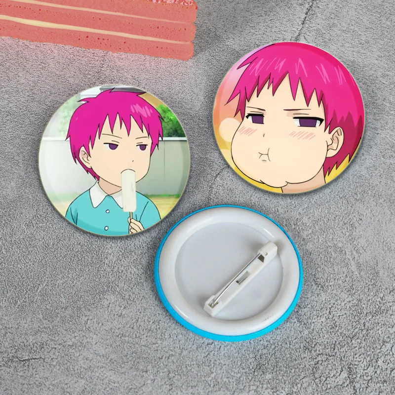 32/44/58mm Anime The Disastrous Life of Saiki K Brooch DIY Buttons Badge Snap-in Craft Pins for Clothes Decoration