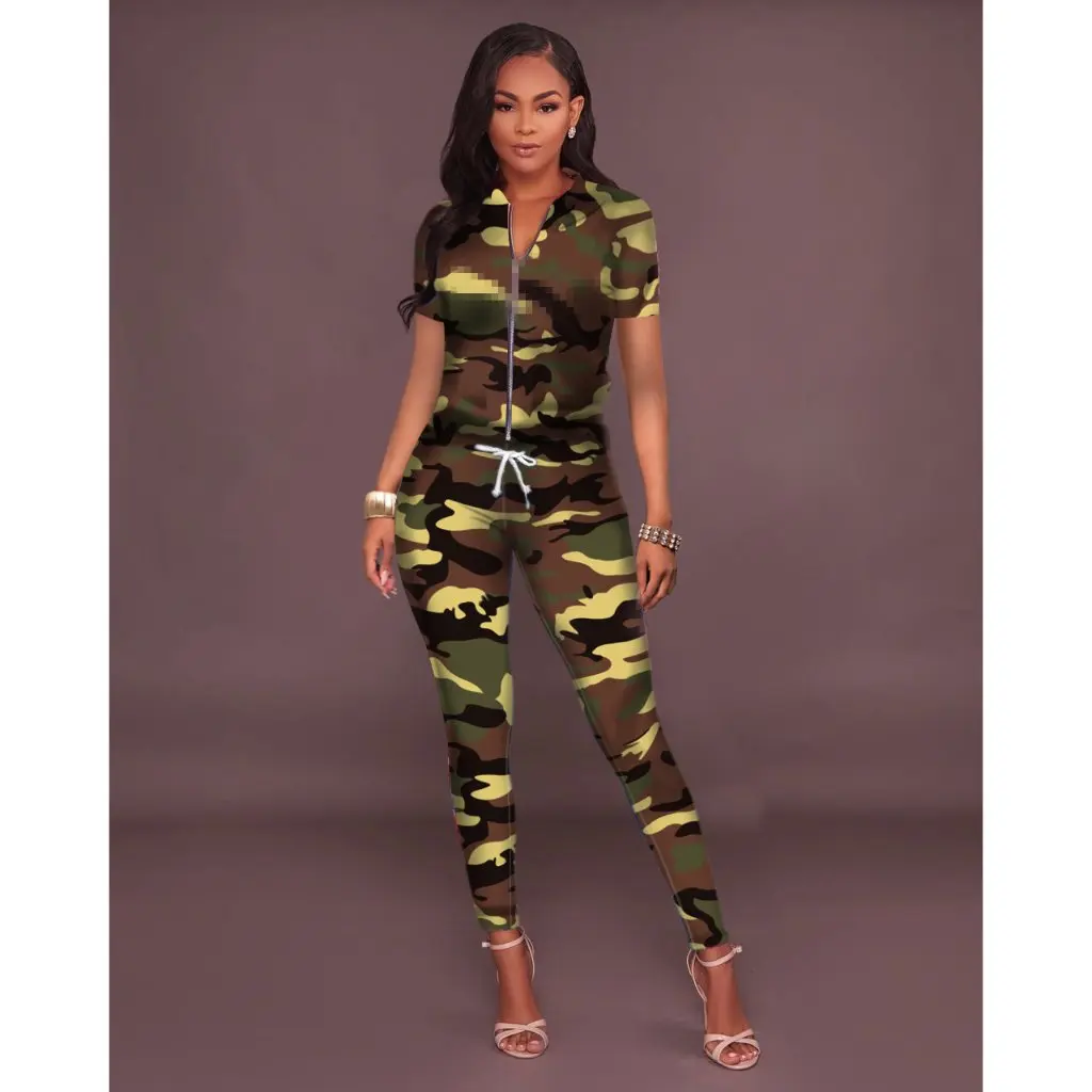 

SMR9751 Sexy Fashion Camouflage Print Sports Suit Women's Set European And American Style Platform for