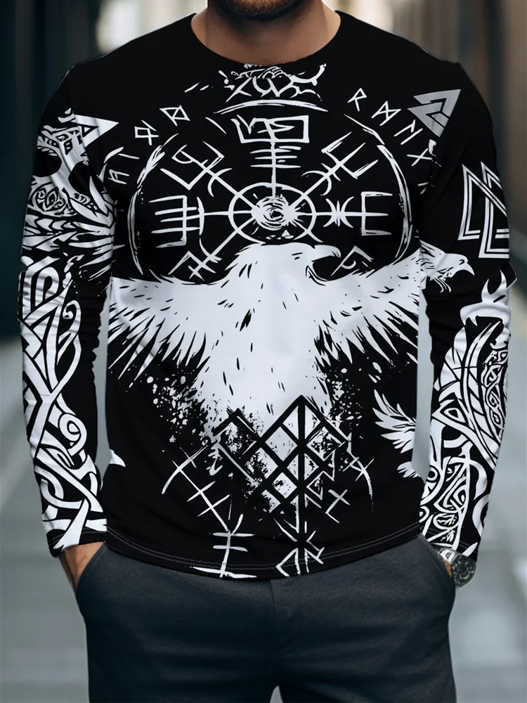 Men's African Dashiki Long Sleeve T-Shirt Ethnic Geometric Tribal Graphic Tee Pullover Tops Gift New Fashion Hot Trendy Art