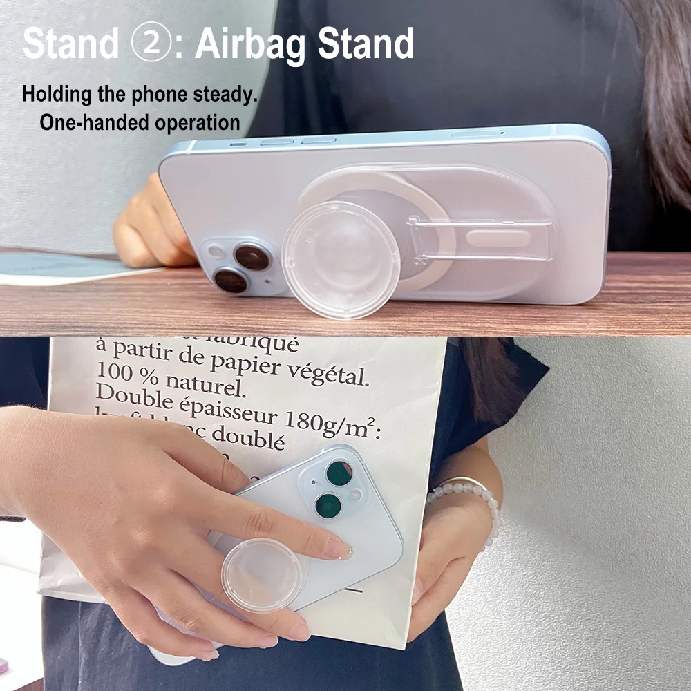 Pemegang soket saku Griptok telepon seluler magnetik dengan dua penyangga dukungan untuk IPhone Samsung braket dudukan pemanjangan jari