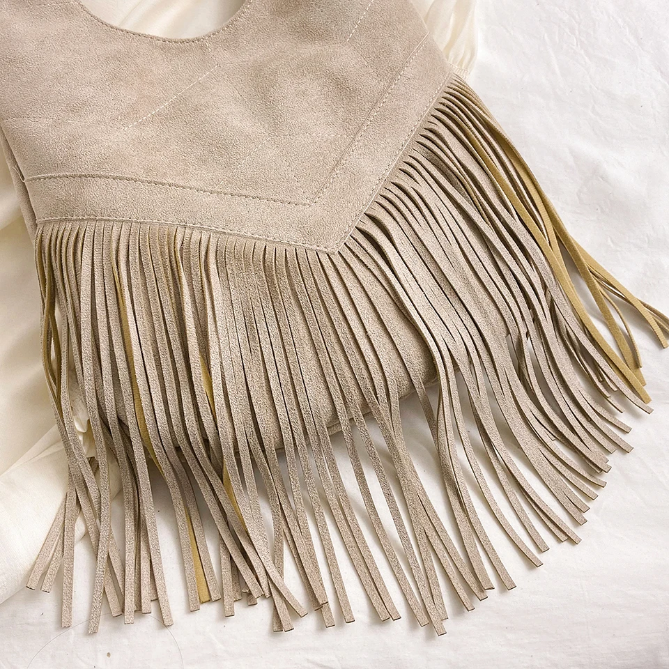 Faux Suede Tassels Shoulder Bags For Women 2024 New Classic Retro Sling Bags   Boho Style Tassel Crossbody Bag Vintage Handbags