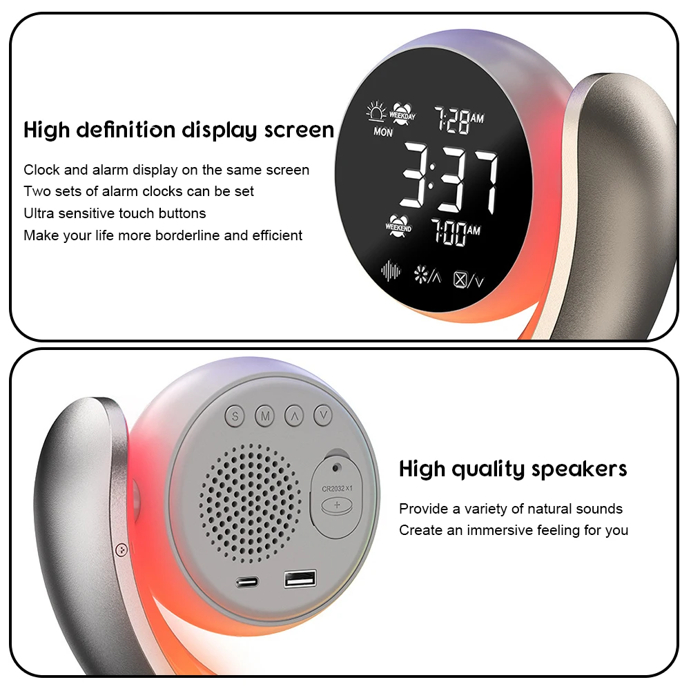Imagem -04 - Relógio Despertador Duplo com Atmosfera Colorida Luz Noturna Tempo Temperatura Exibir Relógios para Sala de Estar Casa