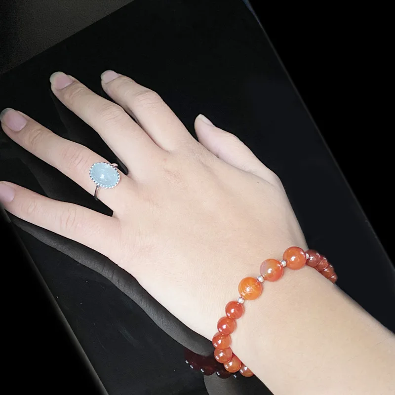 

Aquamarine living ring Alloy niche design Simple women's index finger Personality trend style