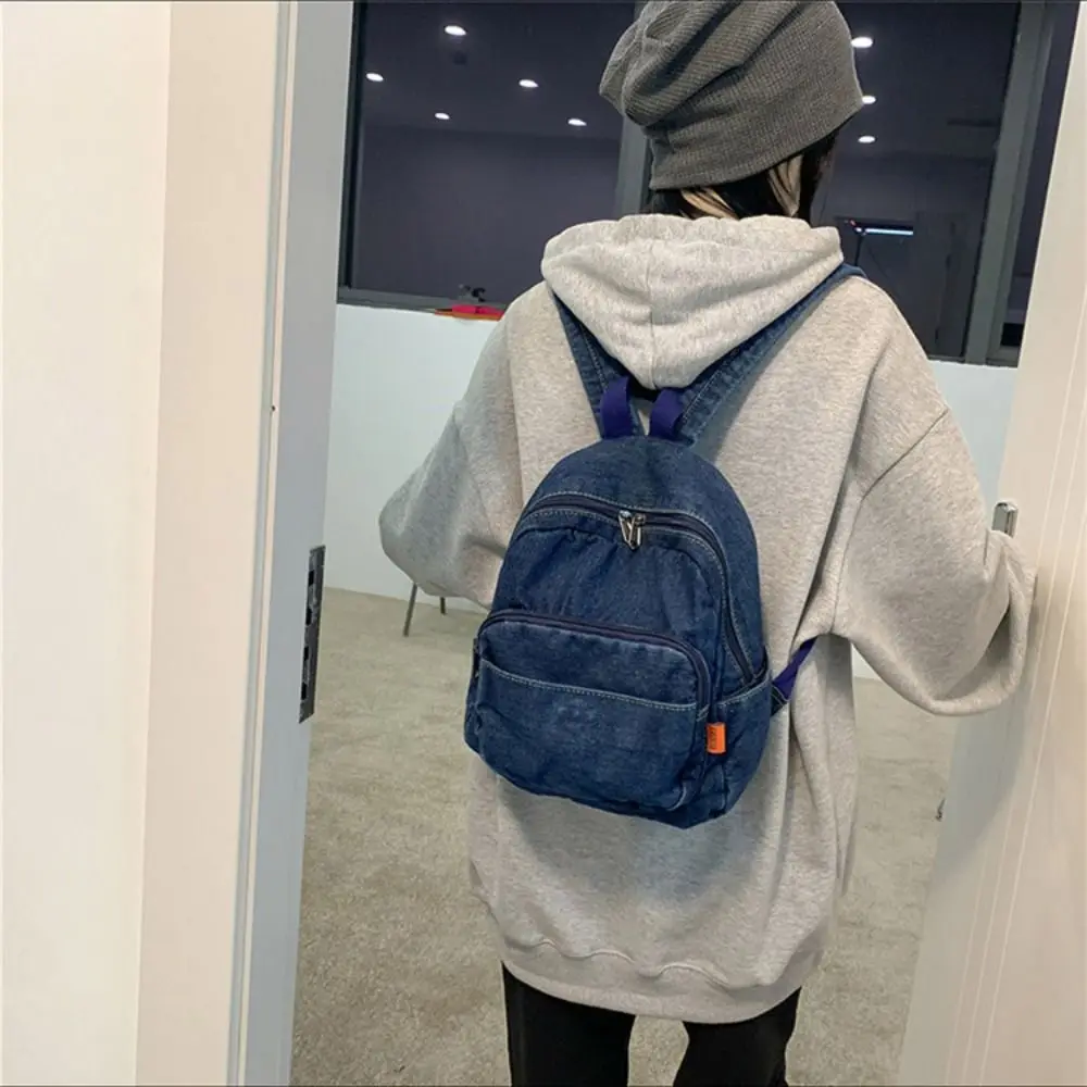 حقيبة ظهر محمولة من قماش الدنيم Y2K على طراز الشارع بسعة كبيرة حقيبة يد كلاسيكية على الطراز الياباني بلون سادة حقيبة كروس صلبة في الهواء الطلق