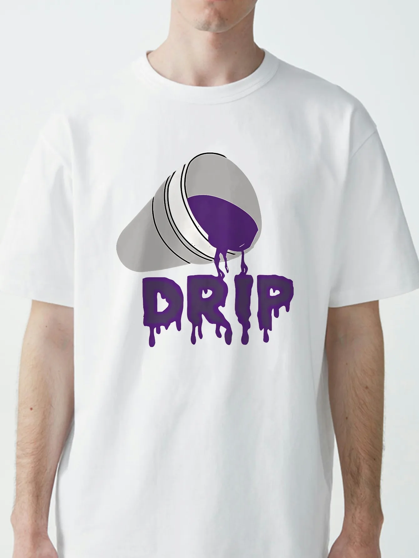 

with Purple Liquid Drip Print and Drip Text print t shirt Summer Short Sleeve Crew Neck Top tees fashion Street Style tshirt