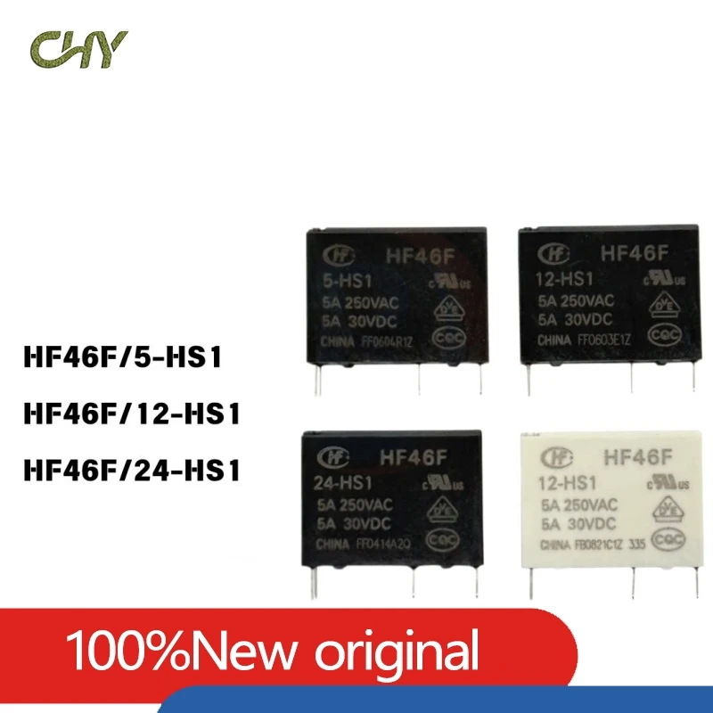 10Pcs/Lot Original New HF46F Relay HF46F-005-HS1 HF46F-012-HS1 HF46F-024-HS1 4PIN 5A 5V 12V 24V Power Relays Replaceable G5NB