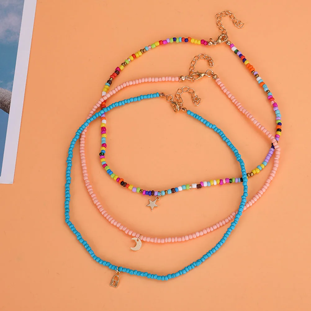 

3 Pcs Children's Necklace Beads Decors Jewelries Retro Necklaces Single-layer Fashion Beaded Ethnic Style Decorative