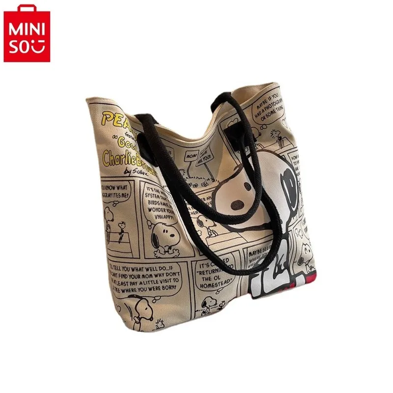 MINISO Large Capacity Canvas Bag 2024 New Cartoon Snoopy Handbag Versatile One Shoulder Tote Bag