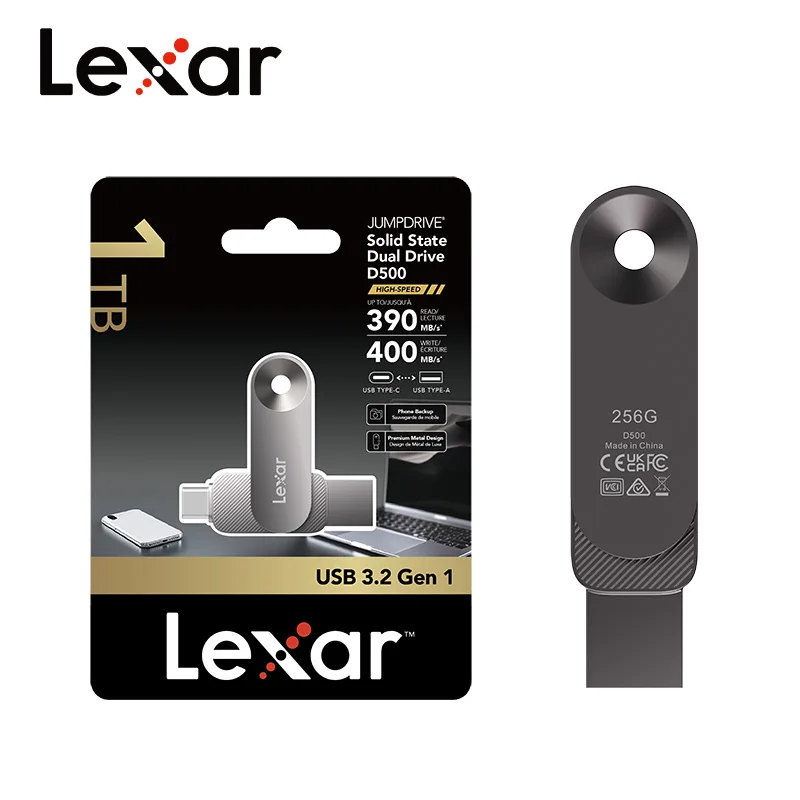Lexar USB 3.2 Type-C and Type-A Flash Drive Metal Pendrive 128GB 256GB 512GB 1TB Max 400Mb/s U Disk for Xiaomi Huawei iPhone 15