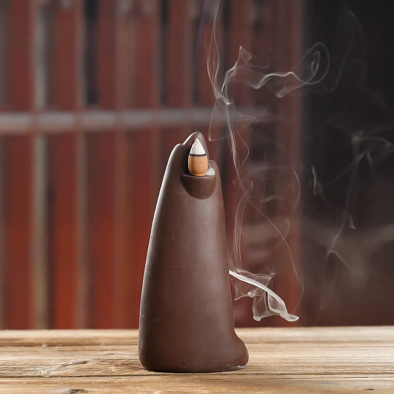 

1pc Zen Meditation Backflow Incense Burner - Waterfall Design with Mountain Landscape & Figure Sculpture, Smoke Flow Home Decor